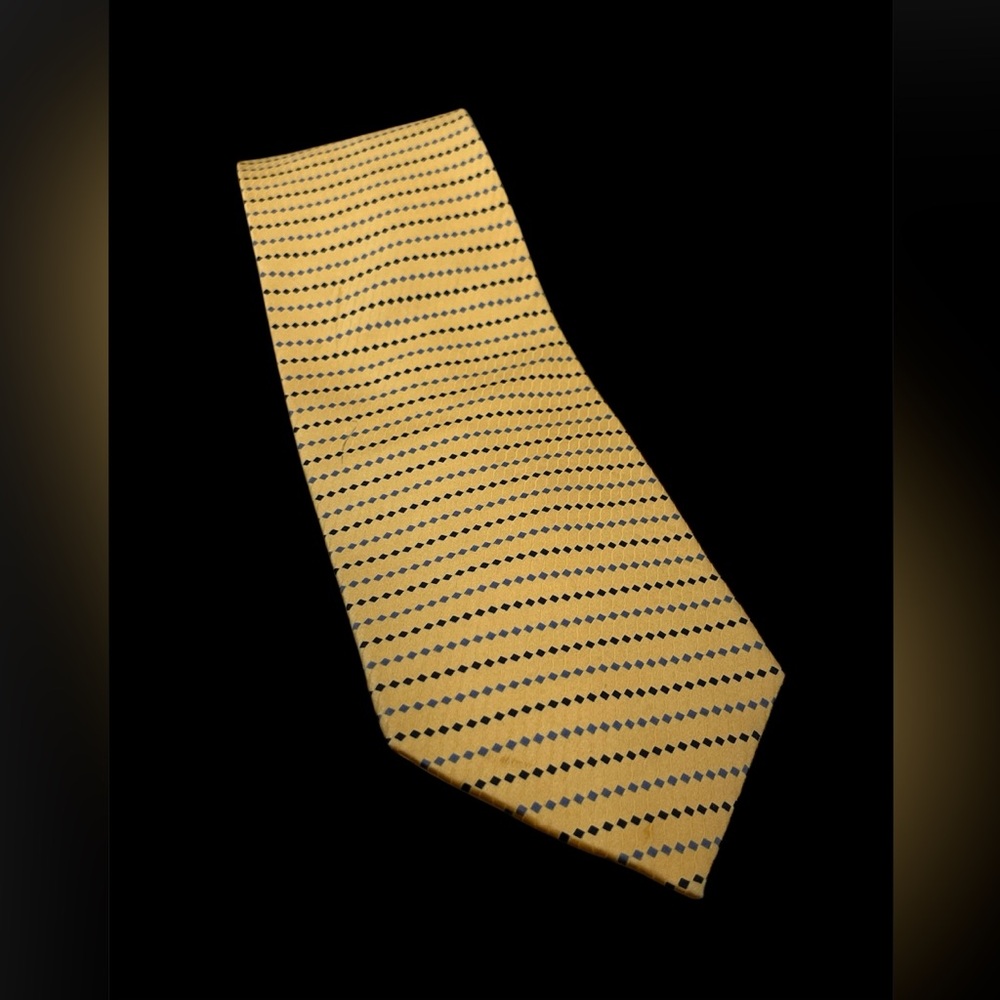 MILANO HANDMADE PURE SILK DOTTED TIE OFFICE‎ BUSINESS YELLOW GOLD W/BLUE/BLACK